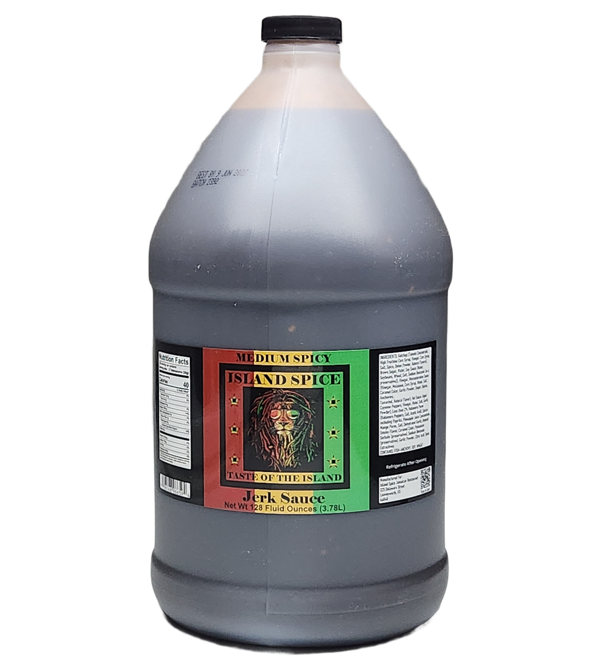 Island Spice “Taste of the Island” Jerk Sauce (Medium Spicy), Jamaican Caribbean Sauce, Perfect Condiment for Chicken Pork Beef Seafood Burgers and Vegetables, 1Gal