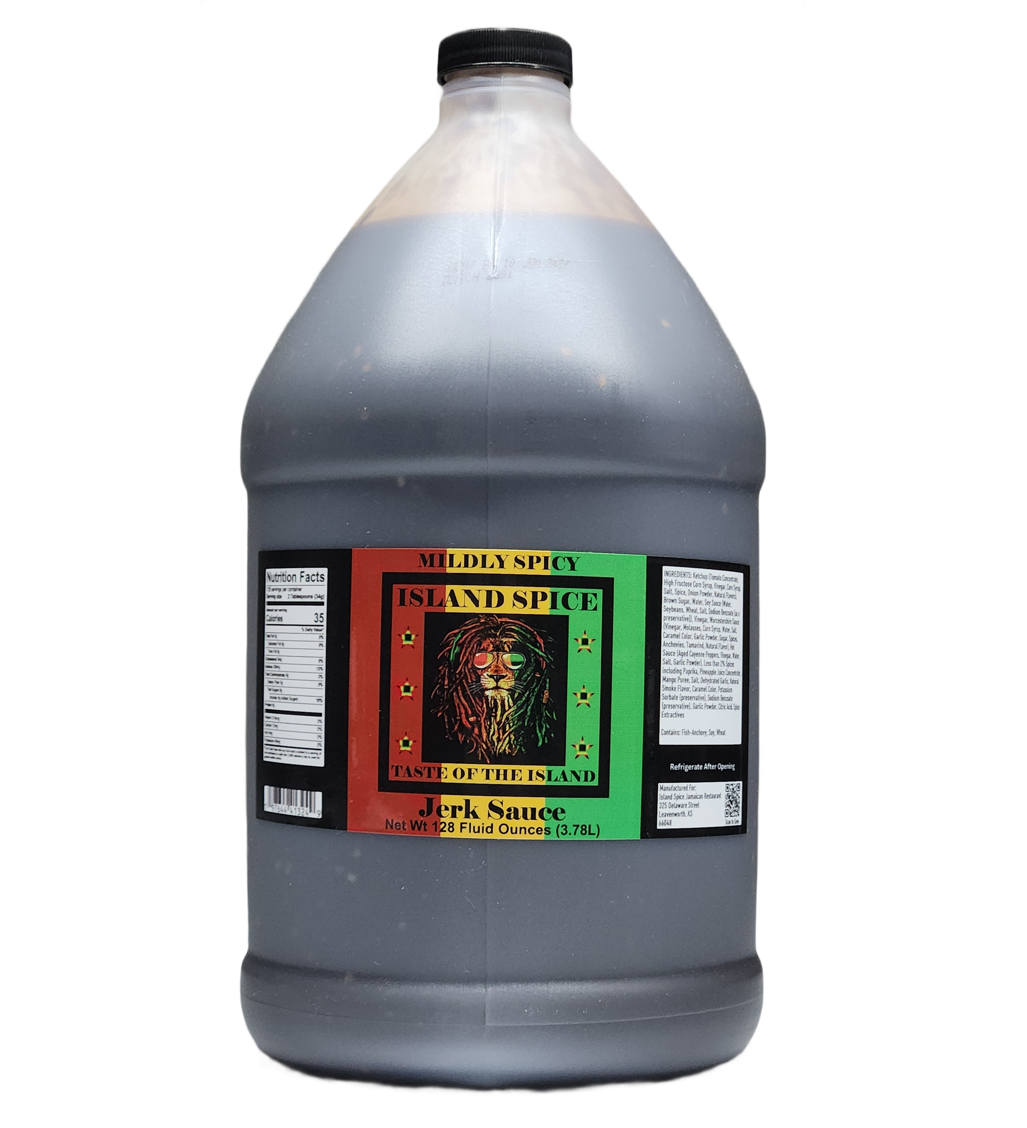 Island Spice “Taste of the Island” Jerk Sauce (Mild), Jamaican Caribbean Sauce, Perfect Condiment for Chicken Pork Beef Seafood Burgers and Vegetables, 1 Gal.
